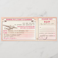 pink boarding pass ticket-vintage wedding invites