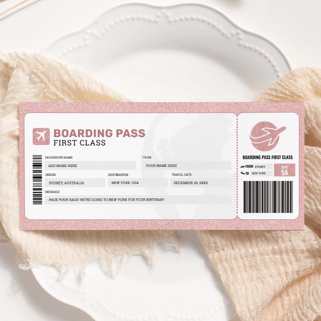Pink Boarding Pass Travel Trip Plane Gift Ticket Invitation (Creator Uploaded)