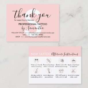 Pink Body Aftercare Instructions Tattoo Thank you Business Card