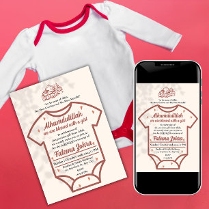 Pink Bodysuit Baby Girl Muslim Islamic Aqeeqah Invitation