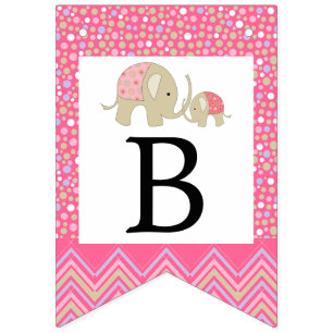 Pink Bohemian Elephant and Chevron Baby Shower Bunting