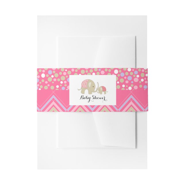 Pink Bohemian Elephant and Chevron Baby Shower Invitation Belly Band (Front Example)