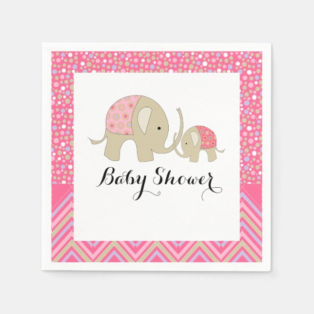 Pink Bohemian Elephant and Chevron Baby Shower Napkin (Front)