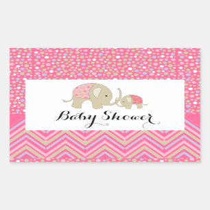 Pink Bohemian Elephant and Chevron Baby Shower Rectangular Sticker
