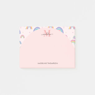 Pink Bohemian Rainbow Cute Monogram Post-it Notes