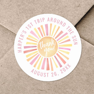 Pink Boho 1st Trip Around The Sun Classic Round Sticker