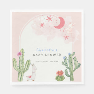 Pink Boho Arch Cactus Toys Girl Baby Shower Napkin