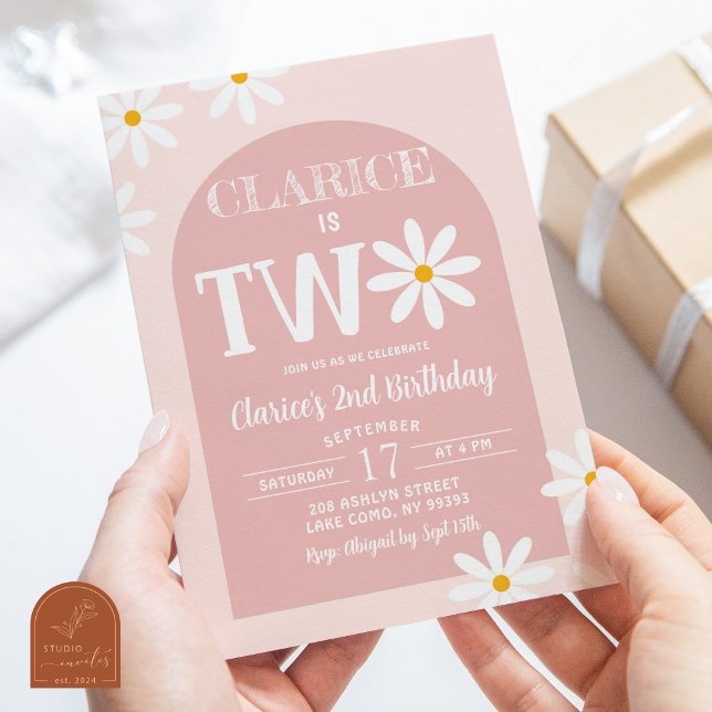 Pink Boho Arch Daisy 2nd Birthday Invitation (Creator Uploaded)