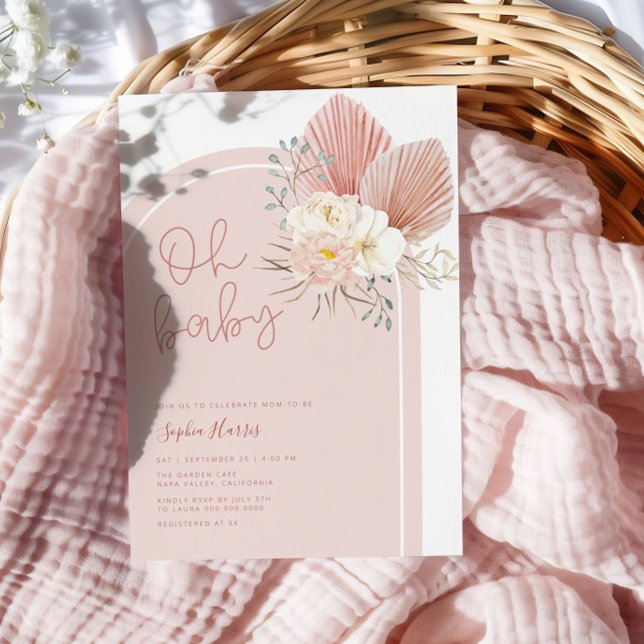 Pink Boho Arch Oh Baby Shower  Invitation (Creator Uploaded)