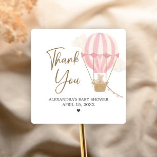 Pink Boho Bear Baby Shower  Square Sticker