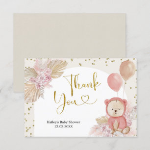 Pink Boho Bear Baby Shower Thank You Card