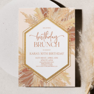 Pink Boho Bohemian Floral Birthday Bruch Party Invitation