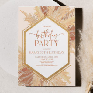 Pink Boho Bohemian Floral Flower Birthday Party Invitation
