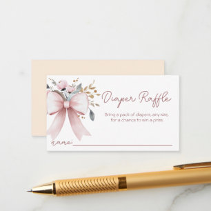Pink Boho Bow Girl Baby Shower Diaper Raffle Enclosure Card