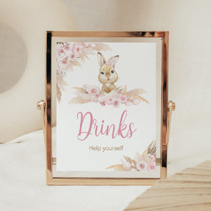 Pink Boho Bunny Baby Shower Drinks Poster