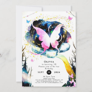 Pink Boho Butterfly Birthday Invitation
