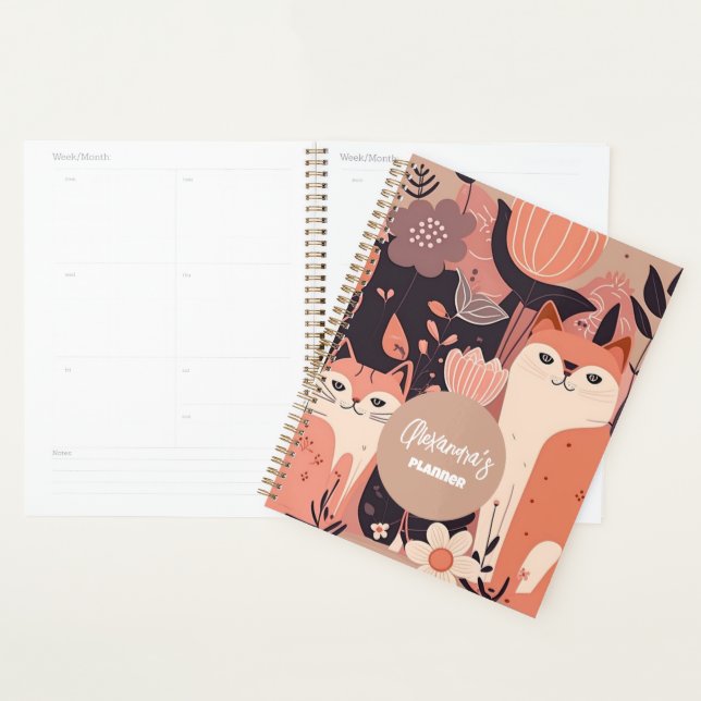 Pink Boho Cats and Flowers Personalised Planner (Display)