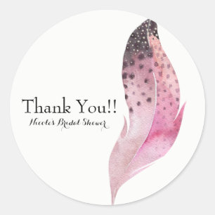 Pink Boho Chic Bohemian Feather Custom Party Favou Classic Round Sticker