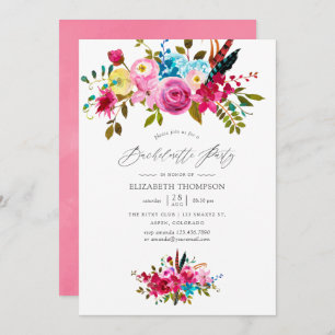 Pink Boho Chic Floral Bachelorette Party Invitation
