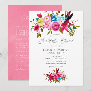 Pink Boho Chic Floral Bachelorette Weekend Invitation