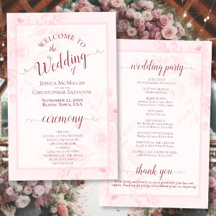 Pink Boho Chic Peonies Budget Wedding Program