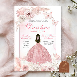 Pink Boho Chic Quinceanera Invitation