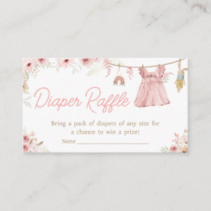 Pink Boho Clothesline Baby Shower Diaper Raffle Enclosure Card