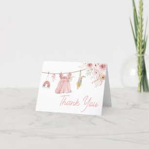 Pink Boho Clothesline Baby Shower Thank You Card