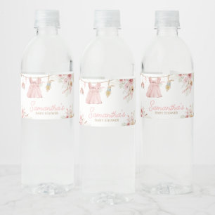 Pink Boho Clothesline Baby Shower Water Bottle Label