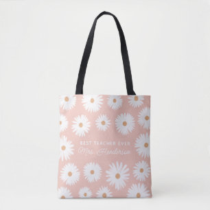 Pink Boho Daisy Best Teacher Ever Tote Bag