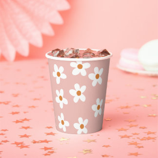 Pink Boho Daisy Birthday Party  Paper Cups