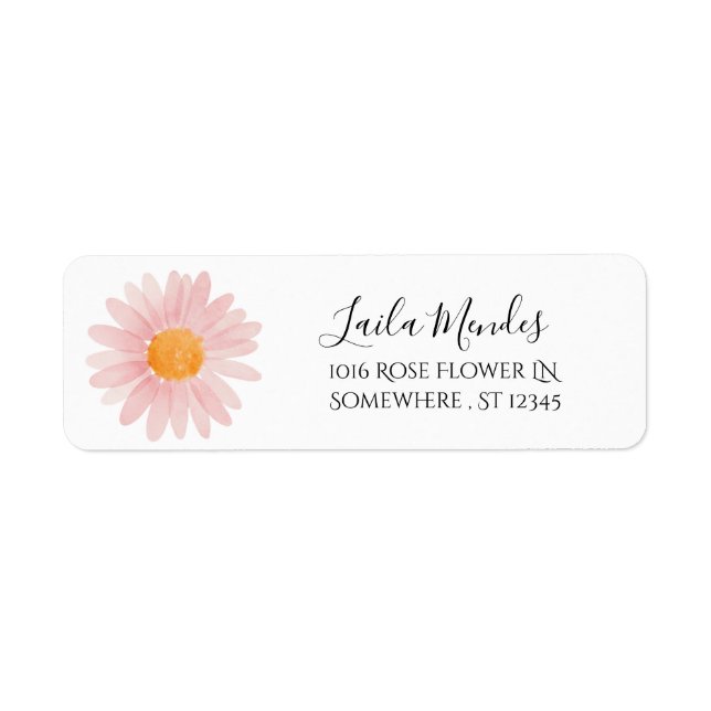 Pink Boho Daisy Birthday Party Return Address Label (Front)