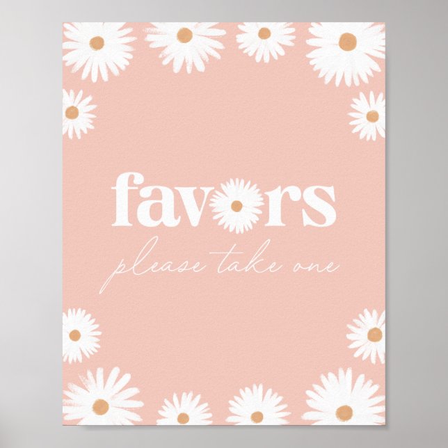 Pink Boho Daisy Floral Baby Shower Favours Sign (Front)
