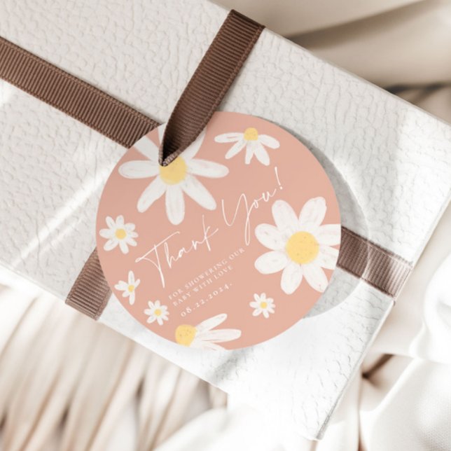 Pink Boho Daisy Flower Favour Tags (Creator Uploaded)
