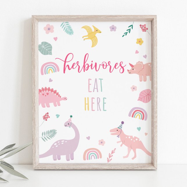 Pink Boho Dinosaur Herbivores Birthday Sign (Creator Uploaded)