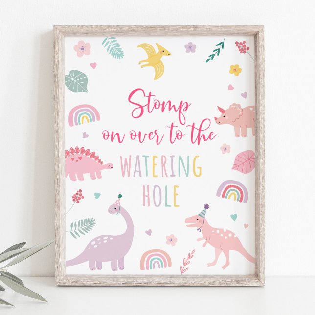 Pink Boho Dinosaur Watering Hole Birthday Sign (Creator Uploaded)