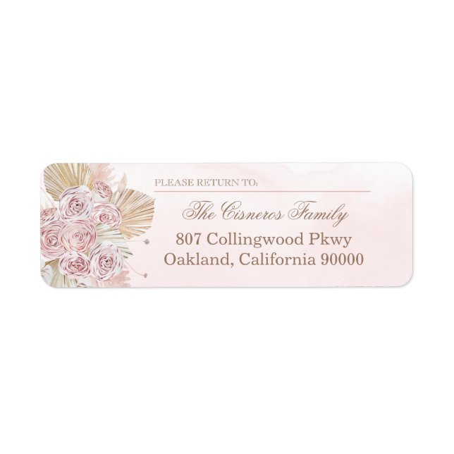 Pink Boho Dried Floral Roses Return Address Label (Front)