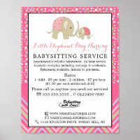Pink Boho Elephant, Babysitter, Daycare, Nursery