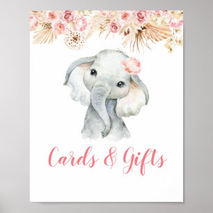 Pink Boho Elephant Girl Baby Shower Cards & Gifts Poster