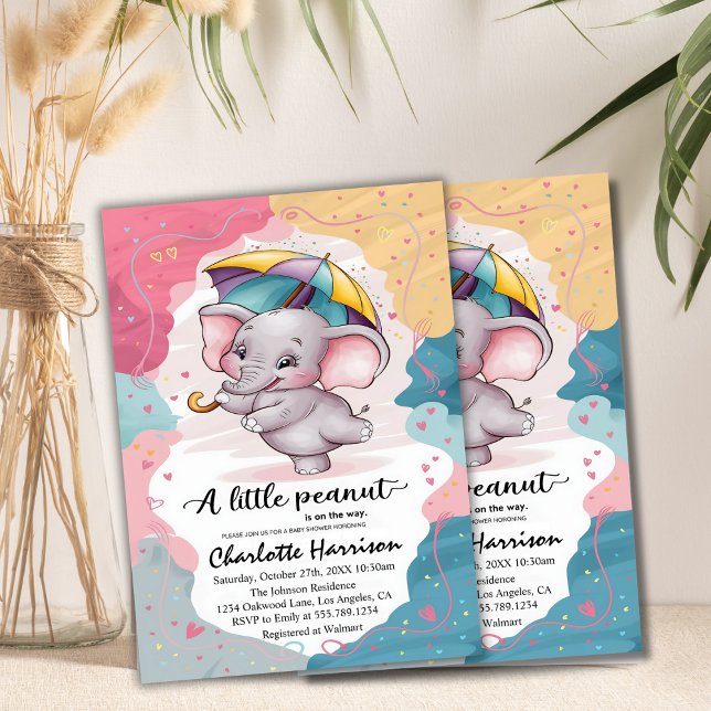 Pink Boho Elephant Girl Baby Shower Invitation (Creator Uploaded)