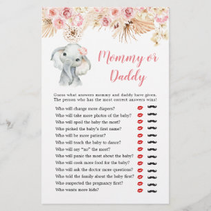 Pink Boho Elephant Girl Baby Shower Mummy or Daddy