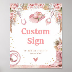 Pink Boho First Rodeo 1st Birthday Custom Sign