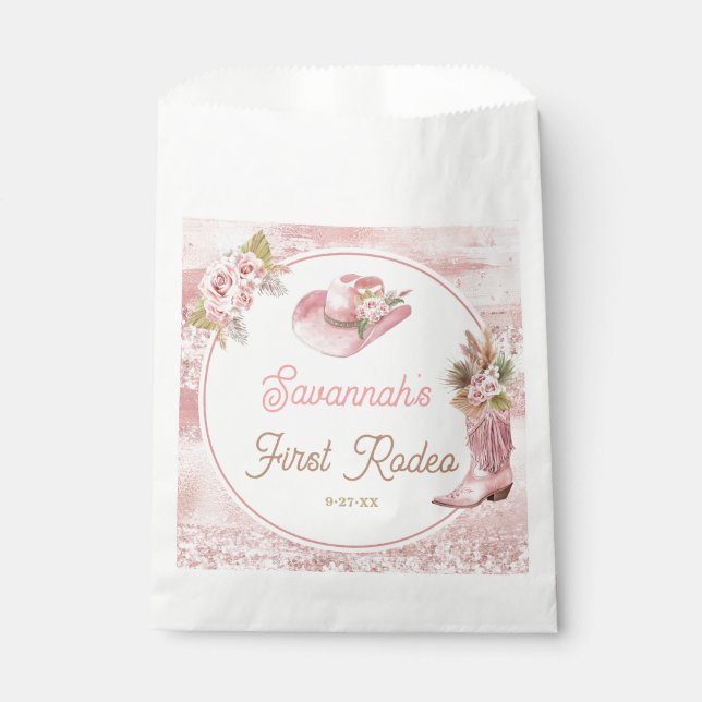 Pink Boho First Rodeo 1st Birthday Favour Bag (Front)