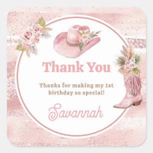 Pink Boho First Rodeo 1st Birthday Square Sticker