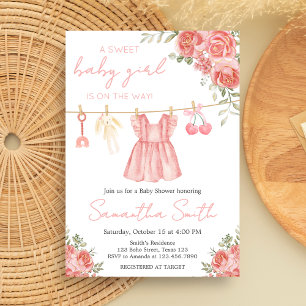 Pink Boho Floral Baby Shower Invitation