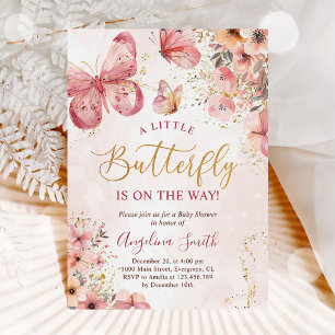 Pink Boho Floral Butterfly Baby Shower Invitation