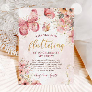 Pink Boho Floral Butterfly Baby Shower Thank You Card