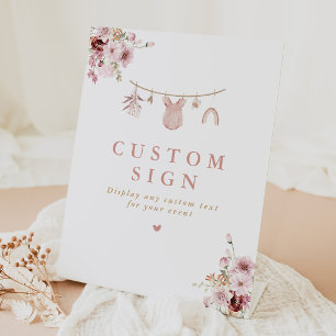 Pink Boho Floral Custom Baby Shower Pedestal Sign