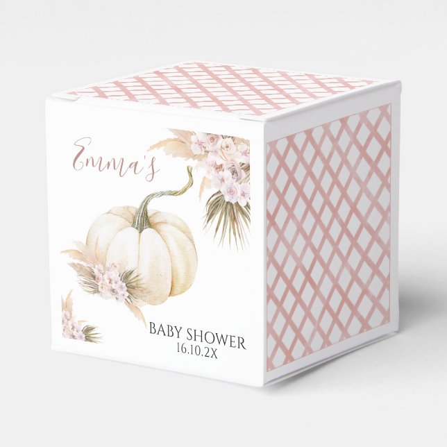 Pink Boho Floral Little Pumpkin Baby Shower Favour Box (Front Side)