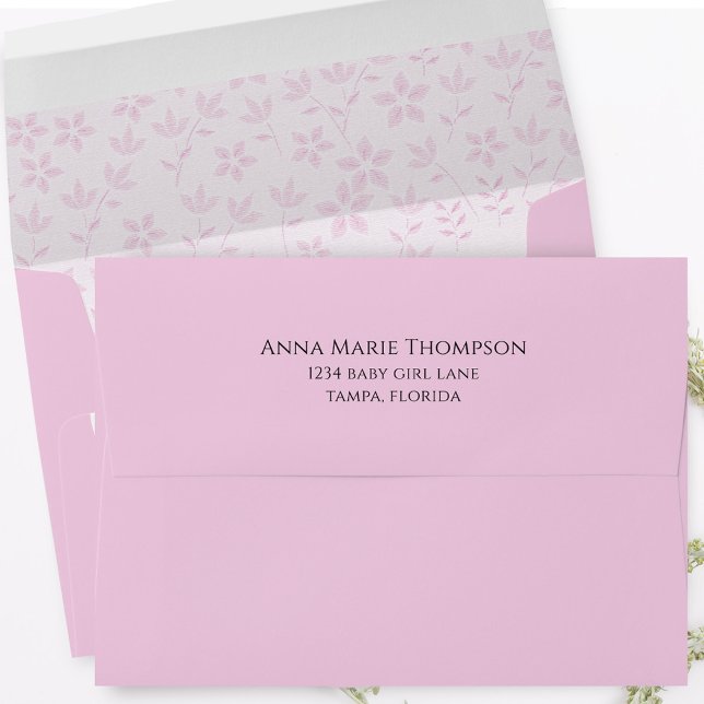 Pink Boho Floral Minimalist  Envelope (Cute pink floral envelope with a return address on the back flap. )